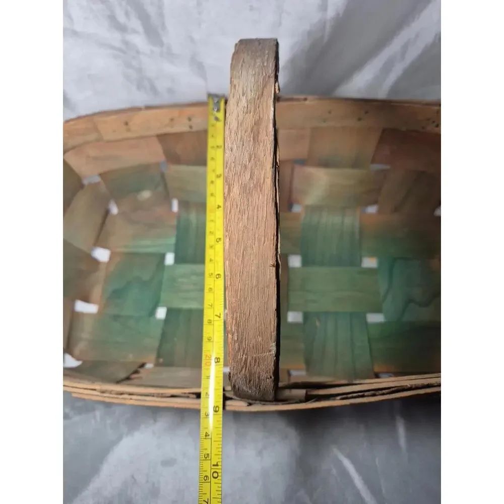 Antique Woven Wood Splint Gathering/Fruit/Market Basket With Handle 9